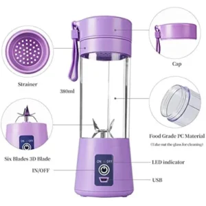 usb rechargeable juicer blender 6 blades electric blender mini portable personal size usb rechargeable mixer 380ml food grade water bottle portable fruit juicer machine (double click start) by bee to door and smart juicer machin