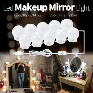 vanity light led bulbs for makeup mirror | 10 bulb studio glow by swift decor – portable super bright mirror lights with 3 modes (white, off white & yellow) | adjustable brightness, easy installation, perfect for dressing table & makeup stand